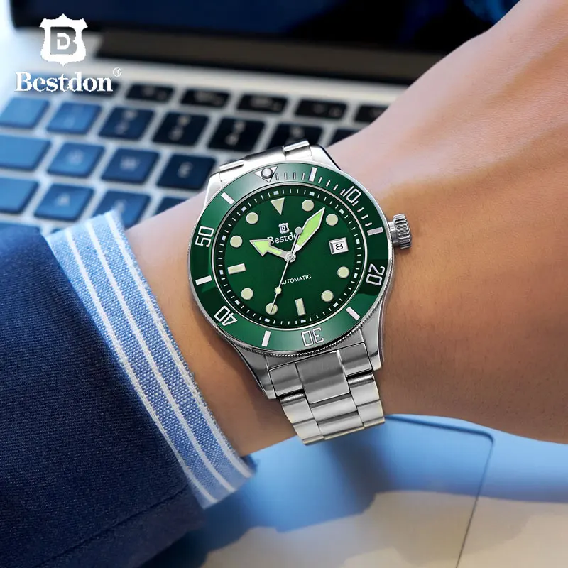 Bestdon Luxury Green Water Ghost Mechanical Watch Men Automatic Brand Replica Sports Man Watches Relogio Masculino New