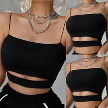 Сексуальный Vset шикарный топик Femme с вырезом лодочкой, женский укороченный топ с кольцом на бретельках, майки, уличная одежда, черные открытые Тощий Топики, женские летние