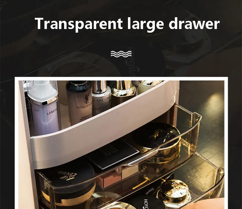 Makeup Organizer Transparent Clamshell 2 Drawer Dressing Table Desktop Plastic Cosmetic Box Storage Containers Jewelry Holder