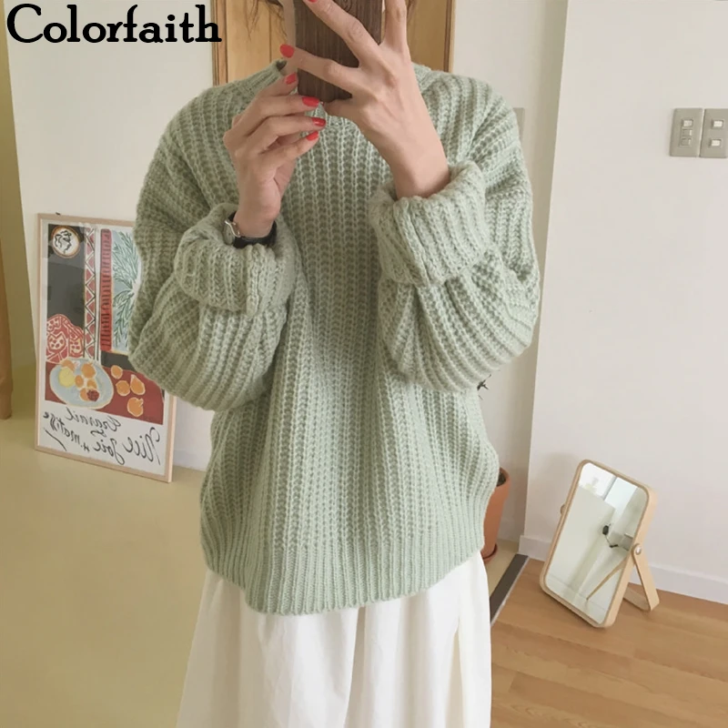 1069.21руб. 55% СКИДКА|Colorfaith 2019 новинка осень зима женские свитера пуловеры минималистичный корейский стиль вязание дамы сладкий розовый Топы SW18131 on AliExpress 