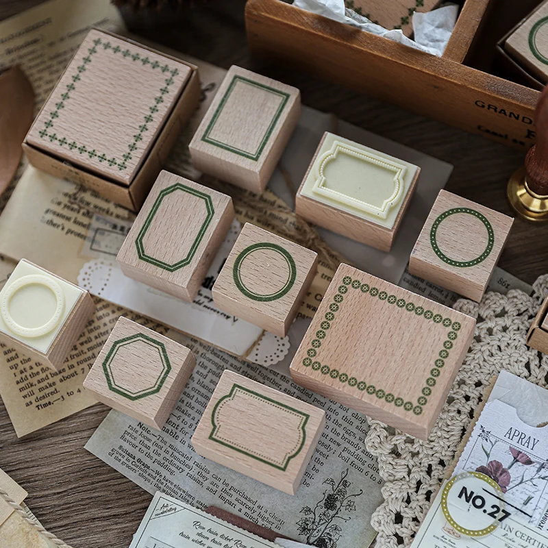 Marco Retro, Series, fondo de madera, planificador de sellos, sello de goma de madera, decoración de tarjetas para álbum de recortes Diy en relieve