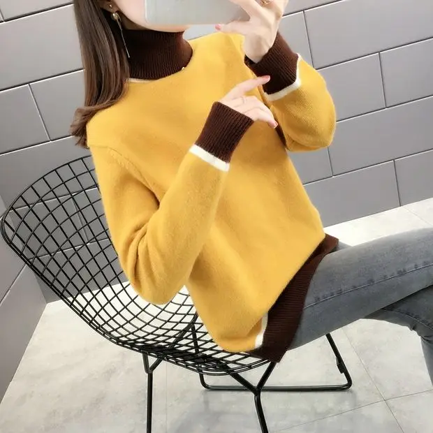 Feminino, Новое поступление, хлопковые однотонные пончо, свитер для женщин, Feminino, 9503, два сложения, воротник, цвет, пуловер 44