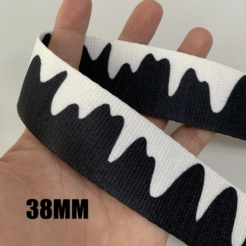 3 야드 38MM 1.5 인치 흑백 자카드 웨빙 가방 벨트 리본 DIY 홈 섬유 의류 벨트 장식 봉제 액세서리
