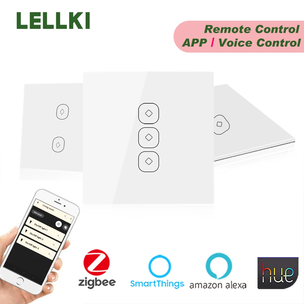 LELLKI Zigbee Smart Light Switch 10A EU Wall Touch Switch Relay Zero Line Remote Control Wireless Alexa Hue SmartThings afbeelding