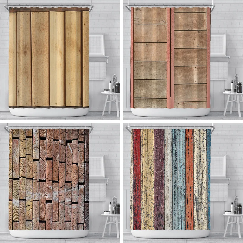 

Nordic Seven Color Antique Wood Grain Bathroom Curtain Digital Printing Polyester Waterproof Shower Curtain Funny Shower