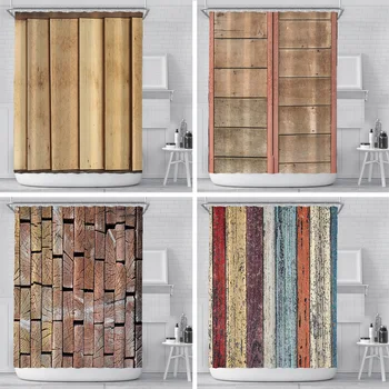 

Nordic Seven Color Antique Wood Grain Bathroom Curtain Digital Printing Polyester Waterproof Shower Curtain Funny Shower