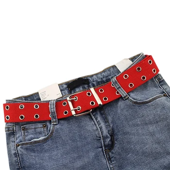 

Women Canvas Belts 2-Row Hollow Out Air Hole Decoration Belt Designer Unisex Casual Solid Color Corset Belts