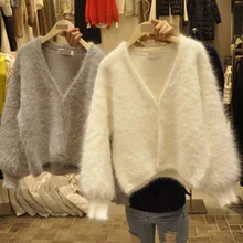 Осень, свитер, женская одежда, v-образный ворот, норковая вязка, кардиган, свитер, женские кардиганы с v-образным вырезом, женский свитер