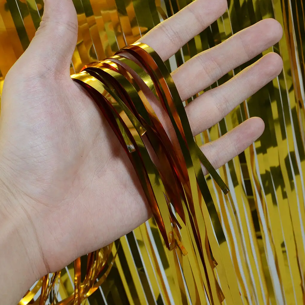 Gold Foil Fringe Table Skirt Metallic Tinsel Curtain Silver Tassel Garlands Rustic Wedding Decoration Birthday Party Decor