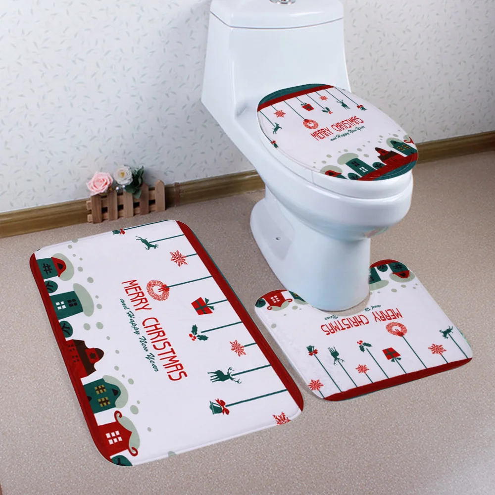 

WC Toilet Seat Cover Christmas Bath Mat Toilet Mat Toilette Tapa Decoration Christmas Bathroom Tampa De Vaso Sanitario 3pcs/set
