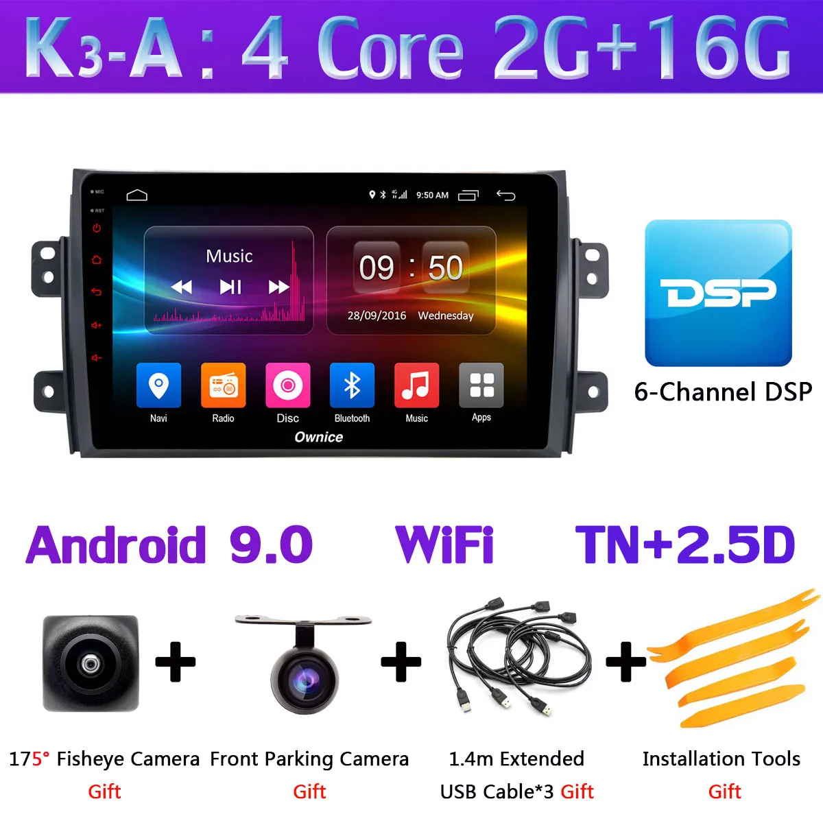 K3-A 360 ° панорамный 4G+ WiFi Android 9,0 8Core 4+ 64G Автомобильный мультимедиа для Suzuki SX4 2006- gps Радио SPDIF DSP стерео CarPlay авто - Цвет: K3-A