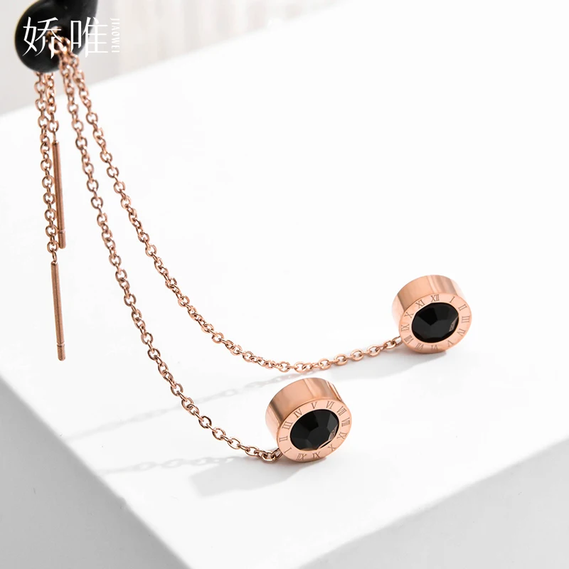 Classic Roman Digital Round Zircon Pendant Stainless steel Long Ear Line Korean Fashion Earrings For Woman For long earrings,pendant earrings