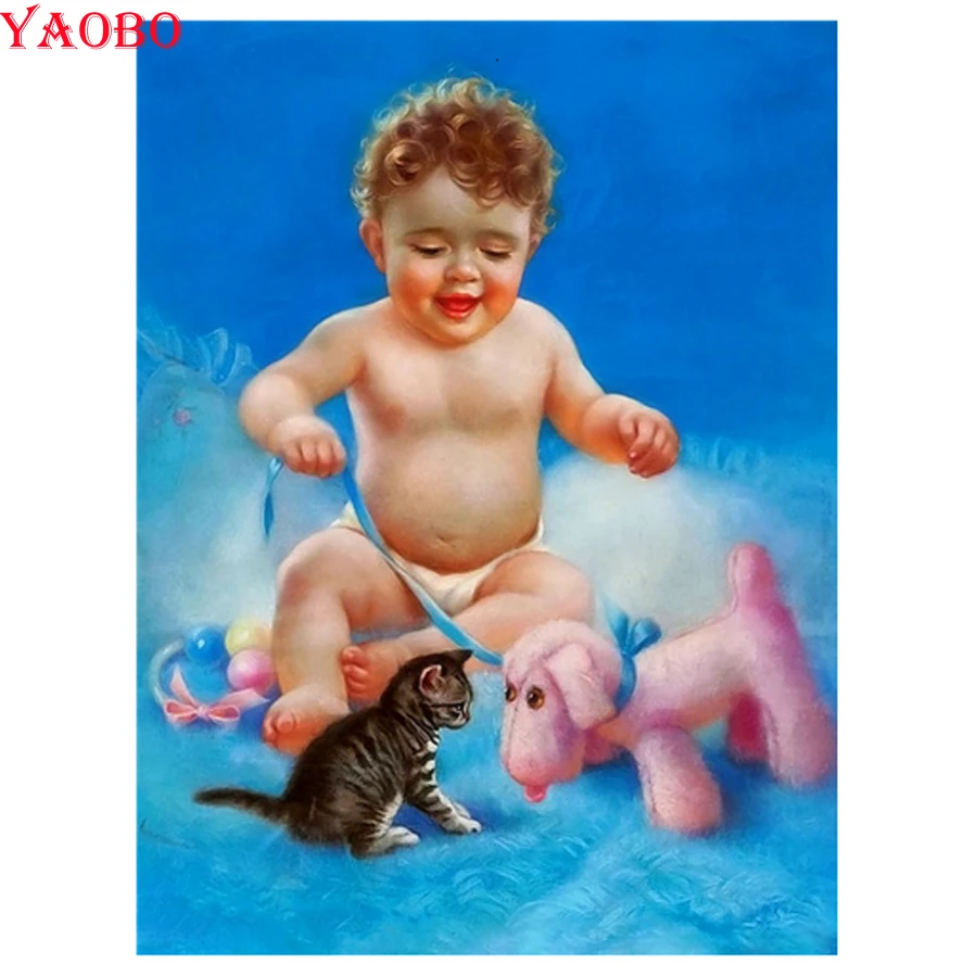 Алмазная 5D Вышивка картина из квадратных/круглых страз с изображением малыша и