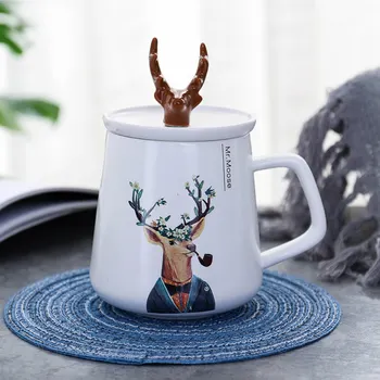 

Personalized Coffee Mugs Ceramic Cups Cartoon 450ml Ceramic Mugs Children Cup Office Drinkware Vaso Cafe Mugs With Lid EE5MK