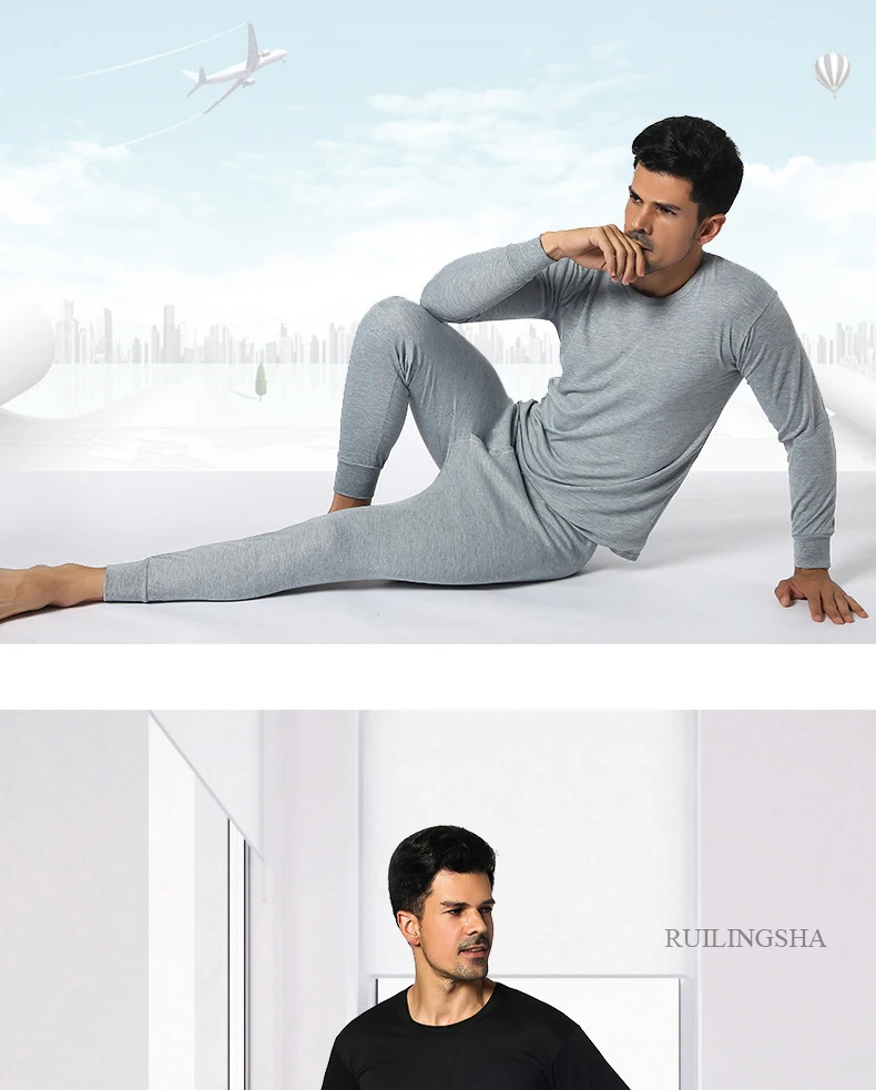 thermal pants Men Winter Cotton Warm Thickening Thermal Underwear Round Collar Undershirts with Solid Thin Slim Long Johns Suits thermal pants