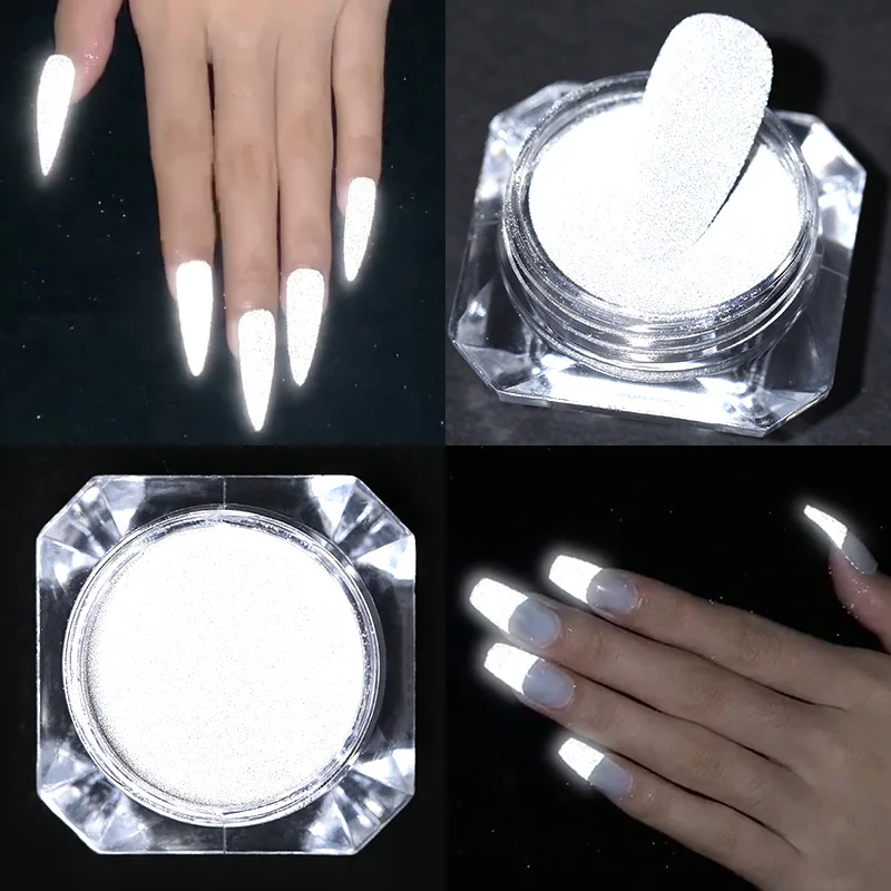 Nail Powder Nail Glitter Nail Decoration Nail Decorations Reflection Glow In The Dark Grey White Dazzling Party DIY Sugar Gel Polish Chrome Flash Dust