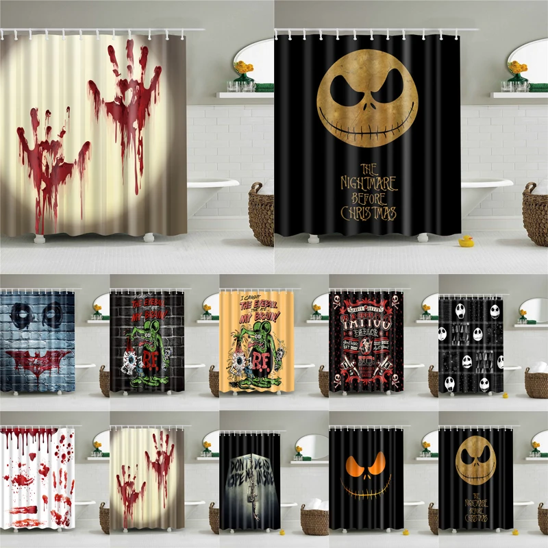 

Horror Printing Screen High Quality Bathroom Waterproof Shower Curtain 12 Hooks Polyester Bath Curtains for Home Decoration