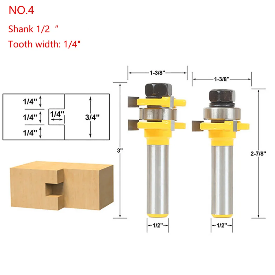 2pcs 1/2 Shank Milling Cutter T-Slot Wood Router Bit Set for Woodworking Cutting Tool