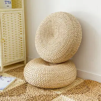 

2020 Natural Straw Round Pouf Tatami Cushion Floor Cushions Meditation Yoga Round Mat Zafu Chair Cushion Japanese-style Dropship