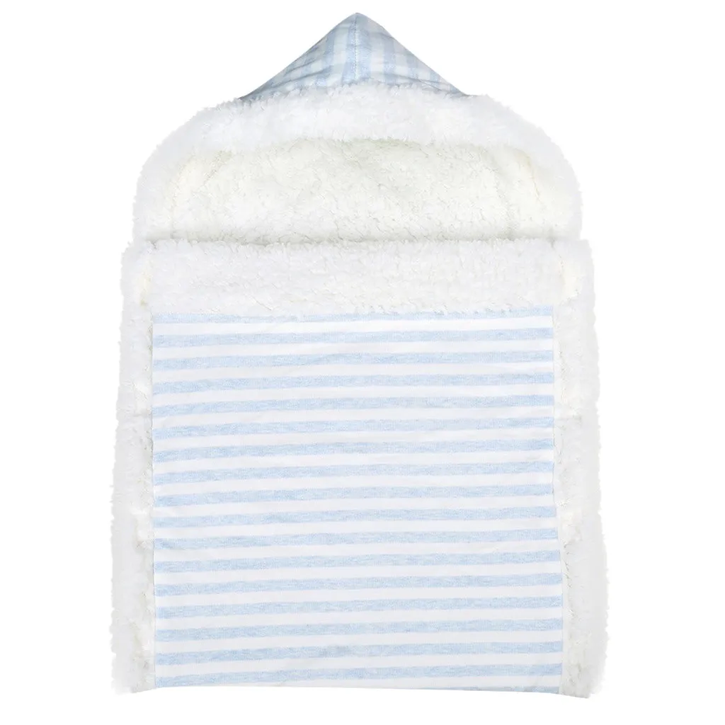Синий 2019Thick warm striped lambskin hug blanket stroller sleeping bag hug Newborn Infant Baby Boy Girl Swaddle Sleeping Wrap Blanket - Цвет: Синий