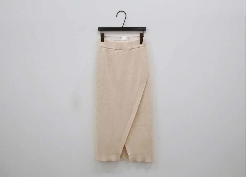 Autumn Winter Knitted Pencil Skirts Womens Korean Style High Waist Skirt Fashion Slim Warm Casual Split Female Midi Skirt Faldas