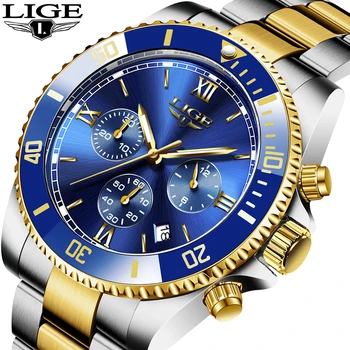 

LIGE 2020 Top Brand Mens Watch Military Sport Chronograph Watch Men Full Steel Waterproof Clock Quartz Wristwatch +Gift Box