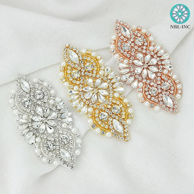 Rhinestone bridal belt wedding crystal applique silver gold iron on sew on 1PC