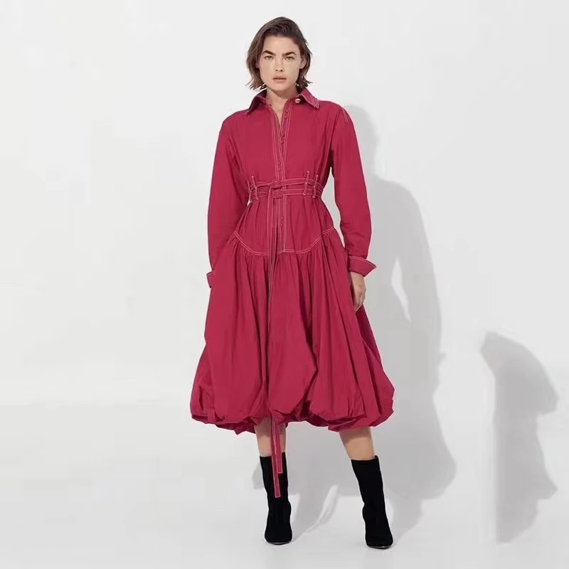

2019 Autumn and Winter New High Waist Temperament Hem Tutu White Red Pleated Dress