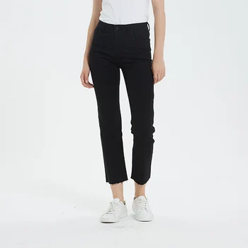 

2019 Black Jeans Woman High Waist Ankle-Length Streetwear Cotton Stretchable Flare Jeans