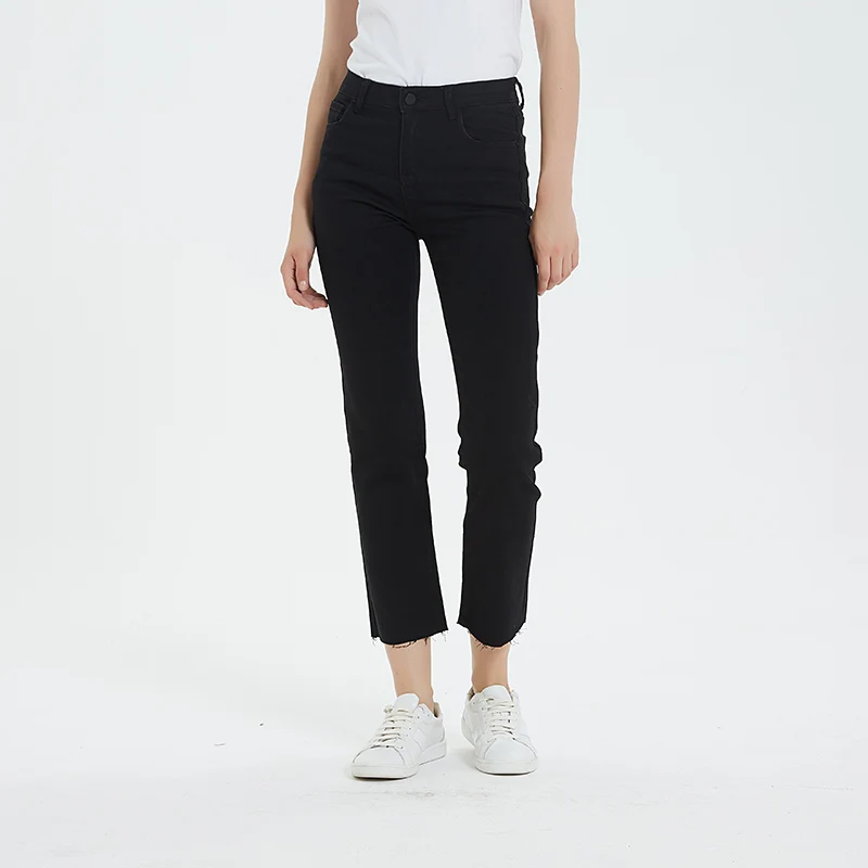 

2019 Jeans for Woman High Waist Ankle-Length Streetwear Cotton Black Stretchable Flare Pants