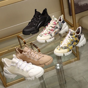 

Shoes Women Designer Sneakers Casual Shoes 2019 Genuine Leather and Lycra women flats Footwear Walking Shoes