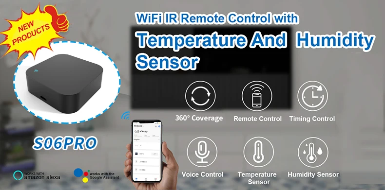 Tuya Smart IR Remote Control Built-in Temperature and Humidity Sensor for Air Conditioner TV DVD AC Works with Alexa,Google Home