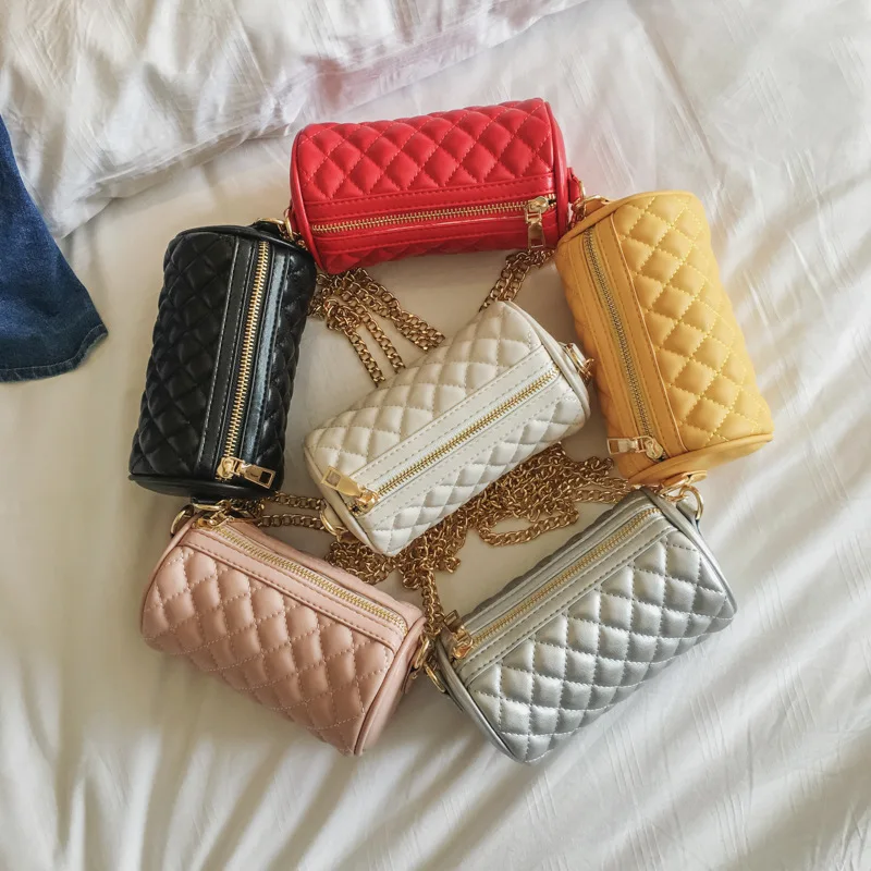 

Korean-style CHILDREN'S Single-shoulder Bag 2018 Autumn New Style Cool Simple Cylinder Bag with Chain Versitile Fashion Shoulder