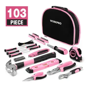 

103PC Hand Tool Set Home Tool Kit Tool Bag Pink Tools for Women Girls
