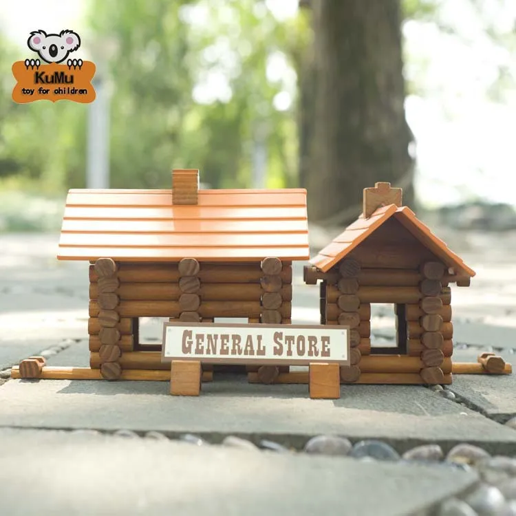 

Wood 165pcs Built Cabin Logs Creative Architecture Assembling Inserted Building Blocks Lincoln Room 3-6-Year-Old Toy