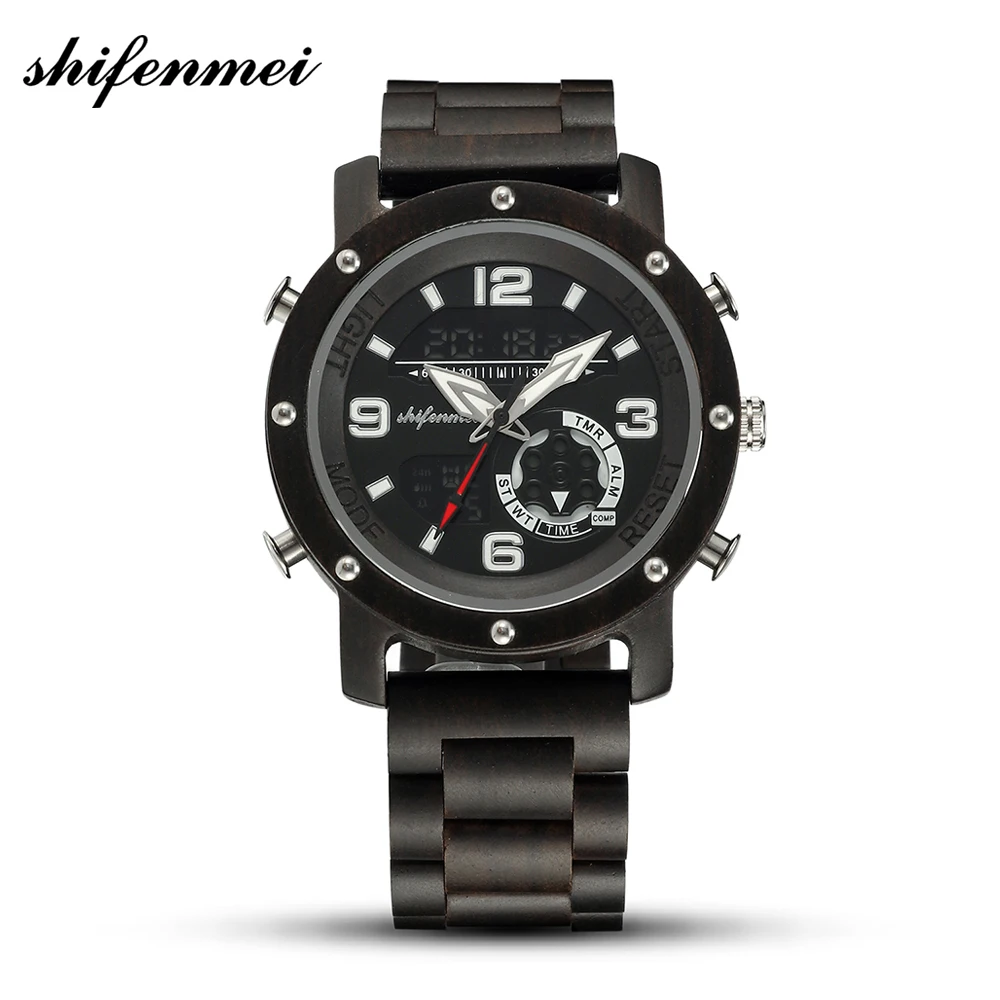 

SHIFENMEI Luxury Wood Men Watch Stylish Wooden Chronograph Quartz Watches Timepieces Black Clock Male Relogio Masculino as Gift