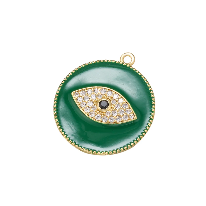 ZHUKOU, 24x27,5 мм, латунная круглая подвеска в виде глаза с кристаллами для женщин, ожерелье, серьги, сделай сам, ювелирные аксессуары ручной работы, модель изготовления: VD619 - Окраска металла: green