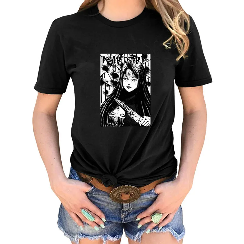 Anime Tee Tomie Junji Ito Tshirt Women Horror Uzumaki Manga Anime Guro Japan Jap O-neck Tshirt Homme