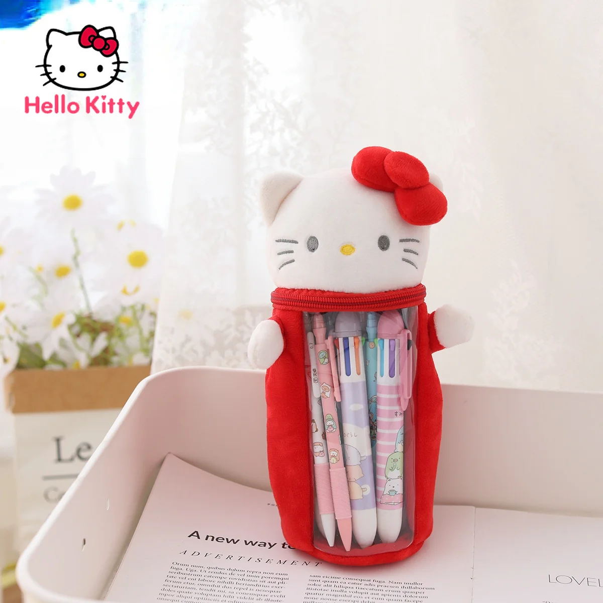

Hello Kitty Plush Pencil Case Pen Holder Girl Boy Melody Transparent Storage Bag Simple and Popular