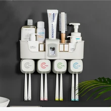 4pcs Multifunctional Toothbrush Holder Bathroom Accessories Set Automatic Toothpaste Dispenser Holder Bathroom Storage