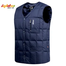 Мужская зимняя белая куртка на утином пуху, жилет, осенняя теплая безрукавка с v-образным вырезом и пуговицами, легкий жилет, повседневный мужской жилет M-3XL