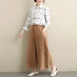 Весна Новый стиль 2019 Большие размеры свободные хлопковые льняные свободные штаны женские брюки