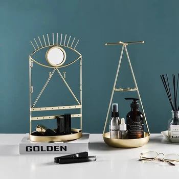 

Nordic Luxury Style Gold Wrought Iron Jewelry Storage Rack Makeup Organizer Earrings Jewelry Display Rack Metal Organizer
