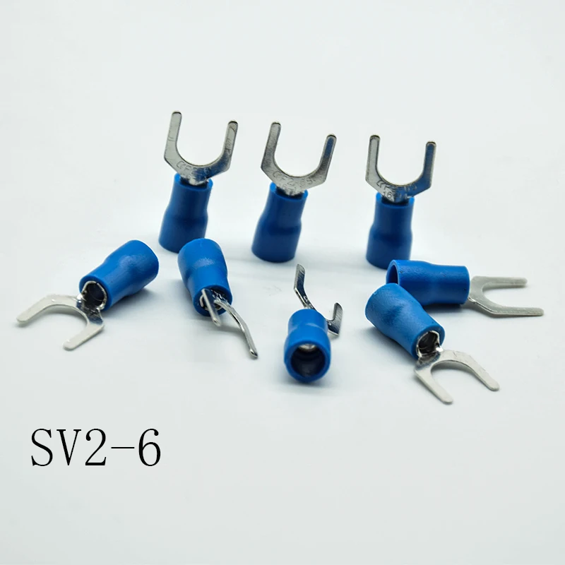 50pcs SV2-6 50 шт./упак. SV2-3/4/5/6/8 синий Furcate кабель провод разъема Furcate предварительно изолируя Вилка Лопата AWG провода обжимных разъёмов, коннекторов для SV2.5 - Цвет: 50pcs SV2-6
