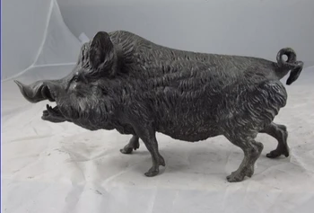 

zmrui voge gem S0981 Chinese Old Copper Bronze Feng Shui Evil Lucky Wealth Wild boar Pig Art Statue