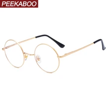 Peekaboo, женские круглые очки для компьютера, синий светильник, Ретро стиль, Золотой Металл, Ретро стиль, мужские оправы для очков, оптические прозрачные линзы, Прямая поставка