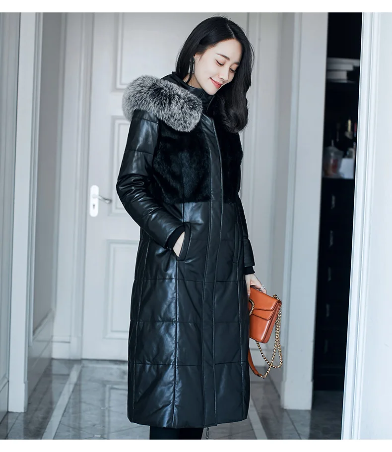 Genuine Leather Jacket Women Winter Real Mink Fur Sheepskin Coat Long White Duck Down Jackets Korean Chaquetas Mujer 7113