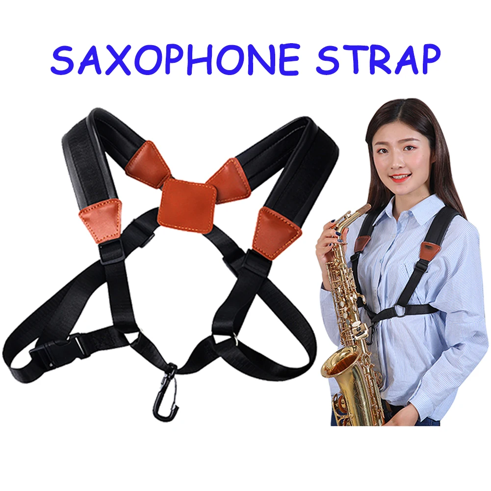 Adult Child Soft Sax Strap Hook Saxophone PU Shoulder Strap Saxophone Strap Harness for Alto Tenor Soprano Saxophone