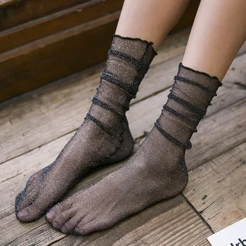 

Glitter Transparent Socks Women Girls Shiney Cool Tulle Socks Breathable Ultra-thin Female Mesh Frilly Socks Korean Style