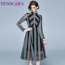 TESSCARA, женское весенне-осеннее элегантное кружевное платье, рубашка, Женские Дизайнерские офисные вечерние платья, высокое качество, винтажное коктейльное платье